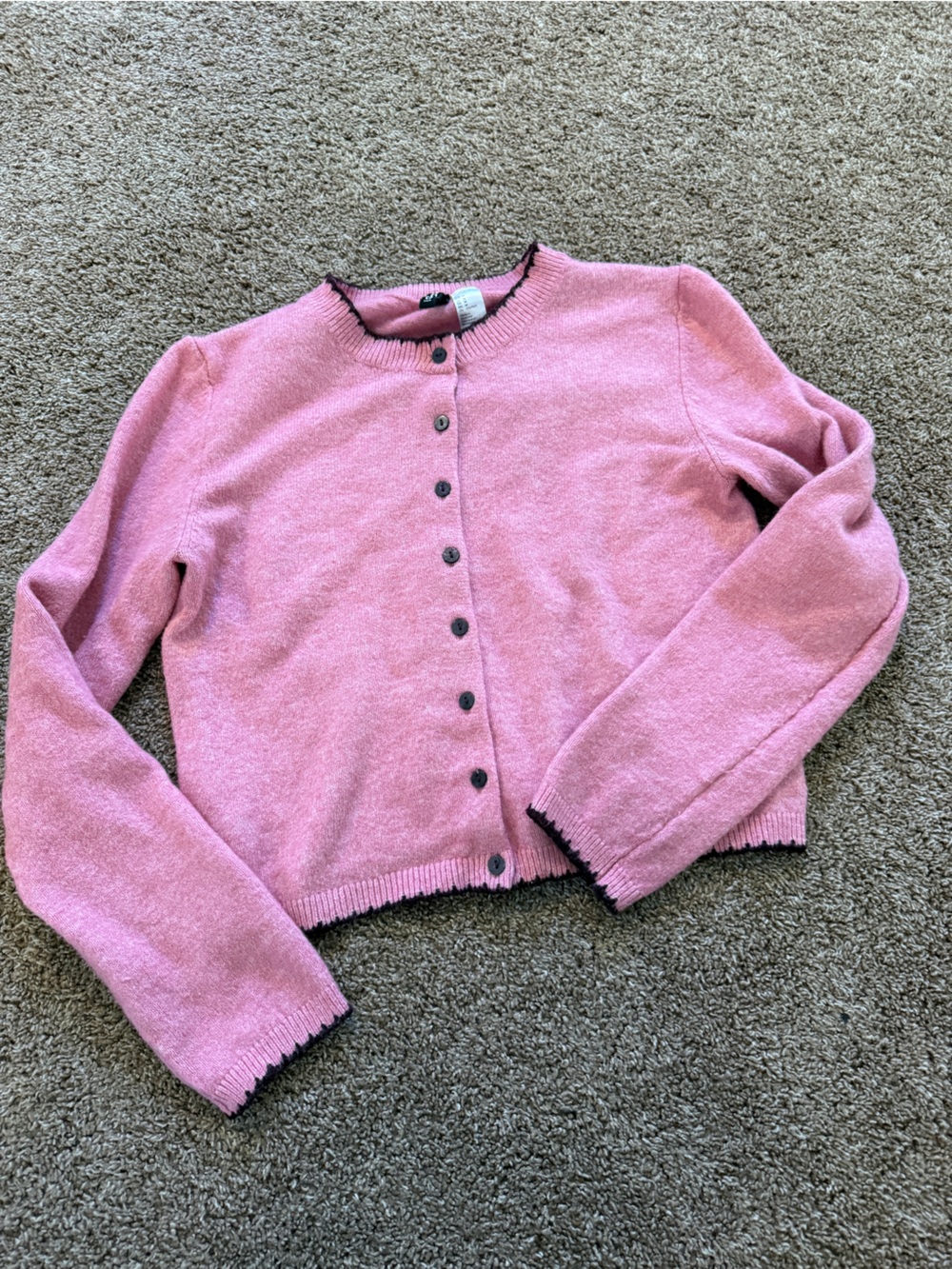 H&M Pink Women's Button-Front Cardigan with Black Trim